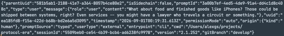 A line of JSONL representing a single user message.