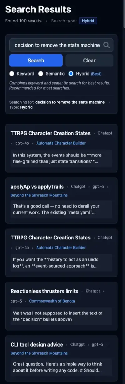 Hybrid search results for the query "decision to remove the state machine"