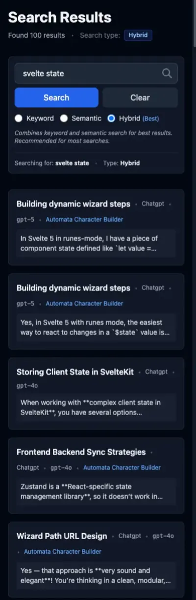 Hybrid search results for the query "svelte state"